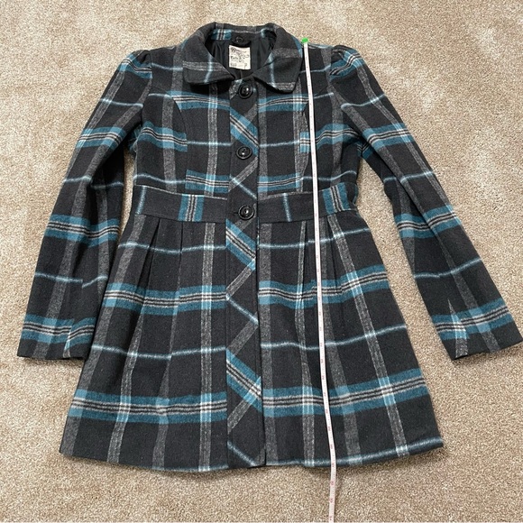 Tulle Anthropologie M Peacoat Plaid Grey Blue J8003F Jacket Coat Pockets - Picture 15 of 16
